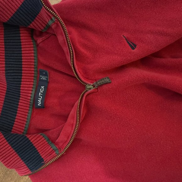 Nautica Red 100% Cotton Quarter-Zip Pullover Sweater – Men’s Size Large - Picture 3 of 5